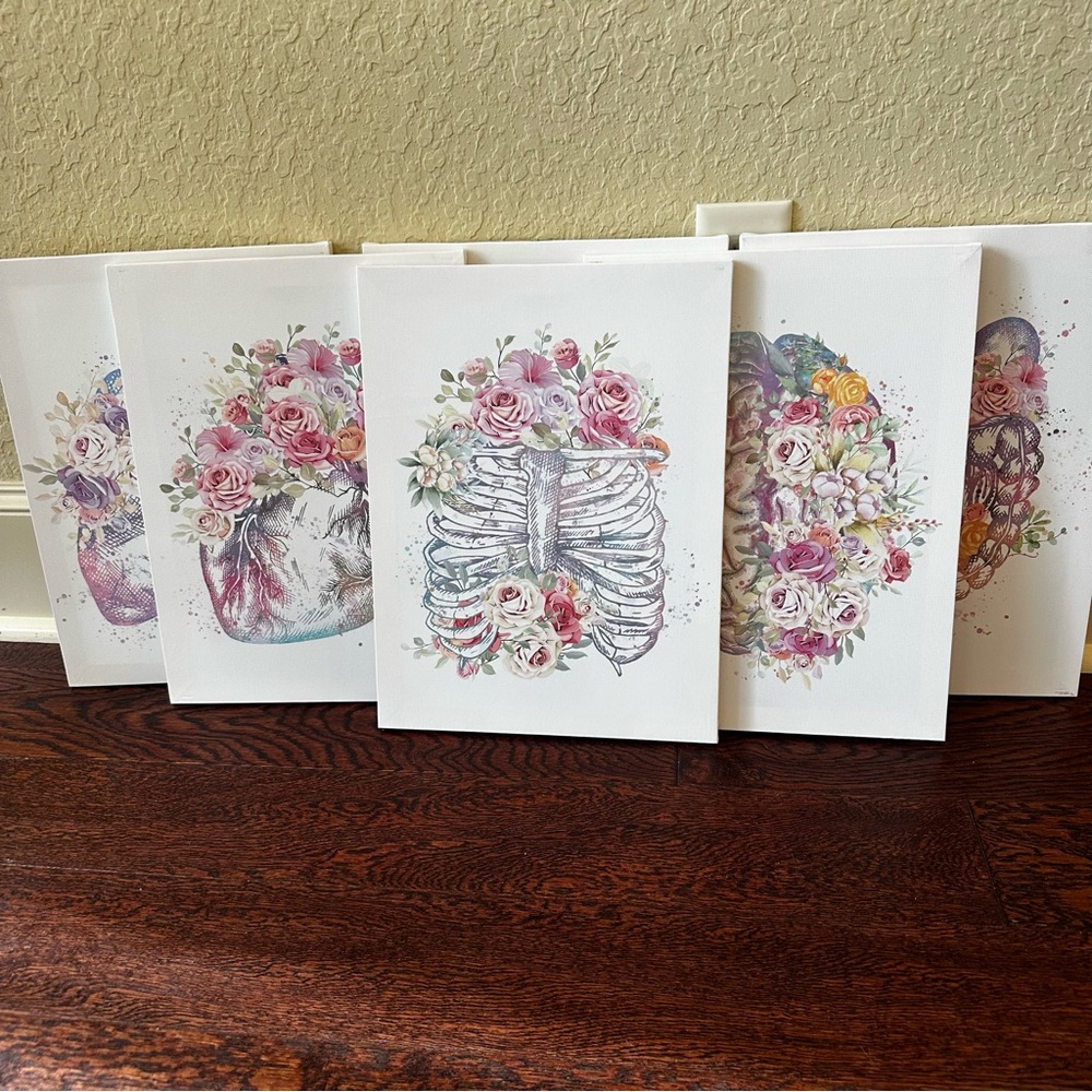 Colorful Floral Anatomy Art Prints Set